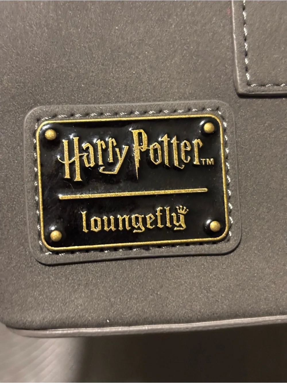 Loungefly Gray Harry Potter Crossbody with Burgundy and Yellow Strap